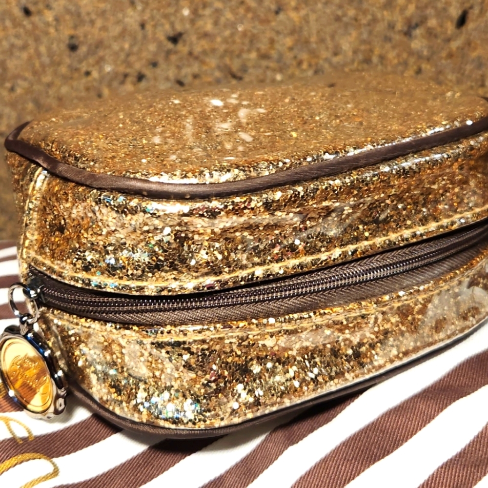 Henri Bendel Gold Glitter Cosmetic Bag Pouch Bag Gem